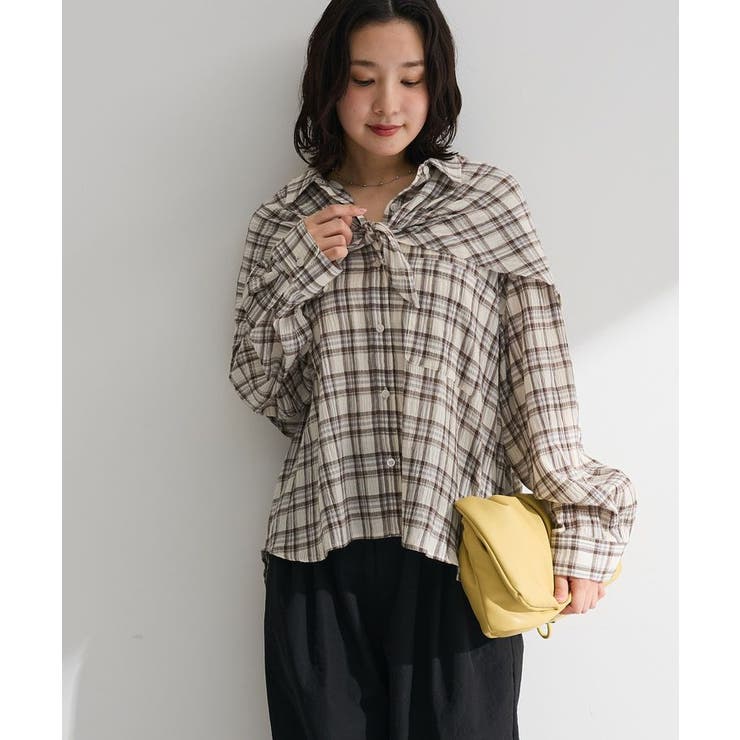 ホワイト | スカーフ付チェックシャツ | Green Parks 