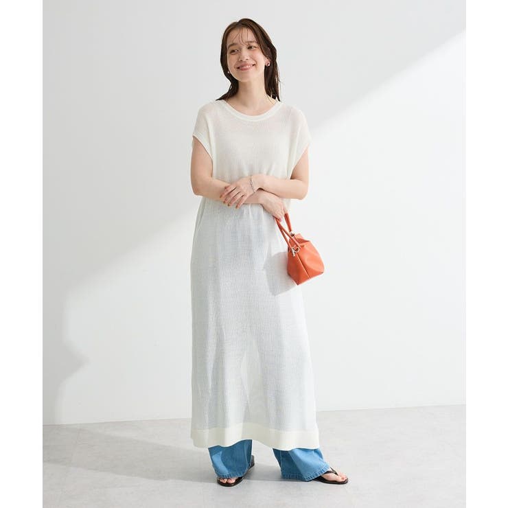 ホワイト | 前後2WAYレイヤーニットワンピース | Green Parks 