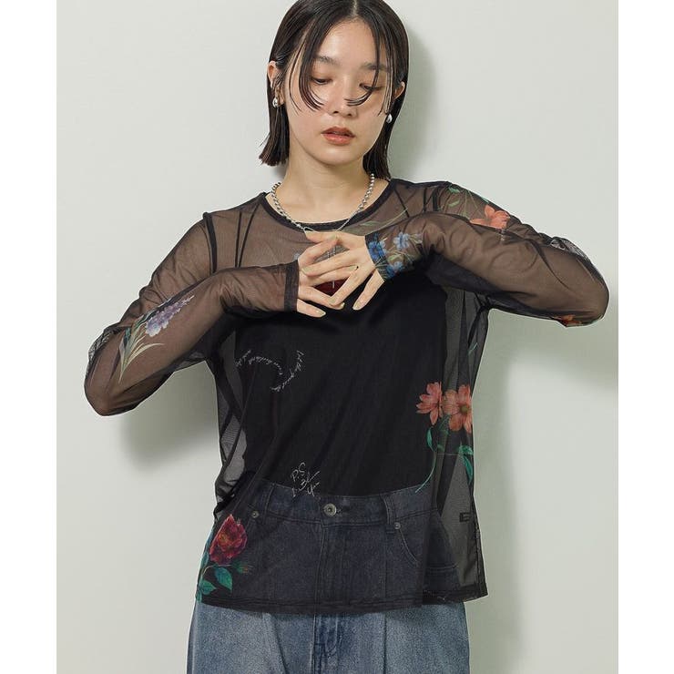 ブラック | 【WEB限定】フラワープリントシアーロンTEEⅡ | Green Parks 