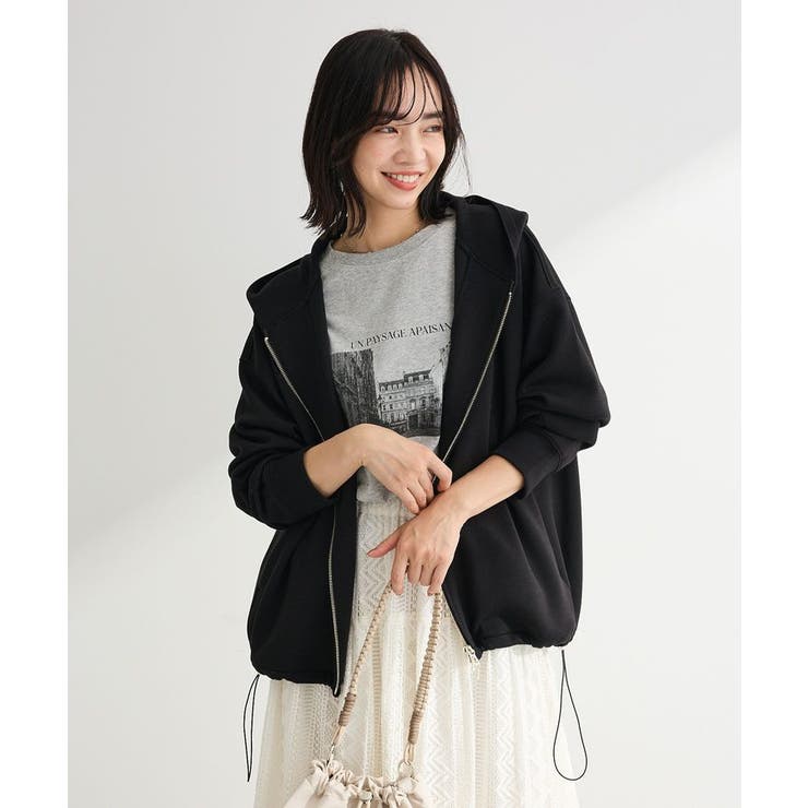 ブラック | ダブルZIP裾ドロストパーカー | Green Parks 