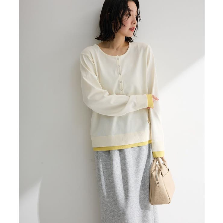 ホワイト | ヘンリーネックレイヤードニットプルオーバー | Green Parks 