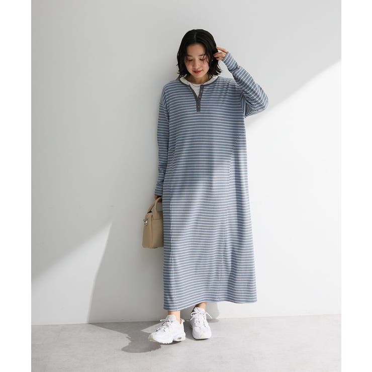 ボーダーブルー | ヘンリーネックワンピース | Green Parks 