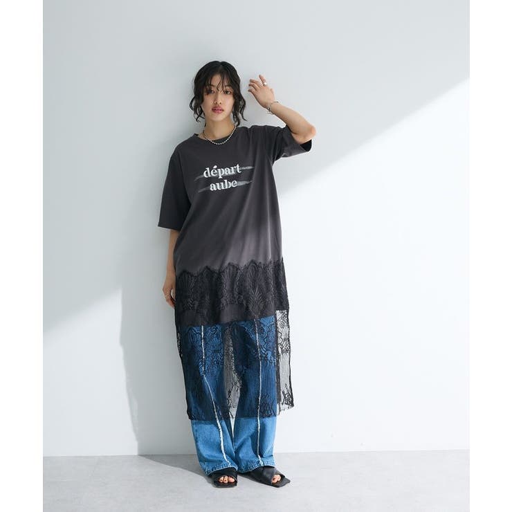 ERMANNO SCERVINO レースドッキング　チュニック　黒　42 ERMANNO SCERVINO レースドッキングチュニック黒42
