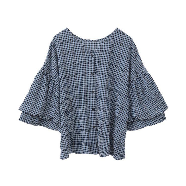 前後2way袖バルーンギンガムチェックブラウス[品番：GRPW0048661