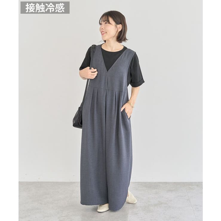 グレー | 接触冷感麻調ゆったりサロペット | Green Parks 