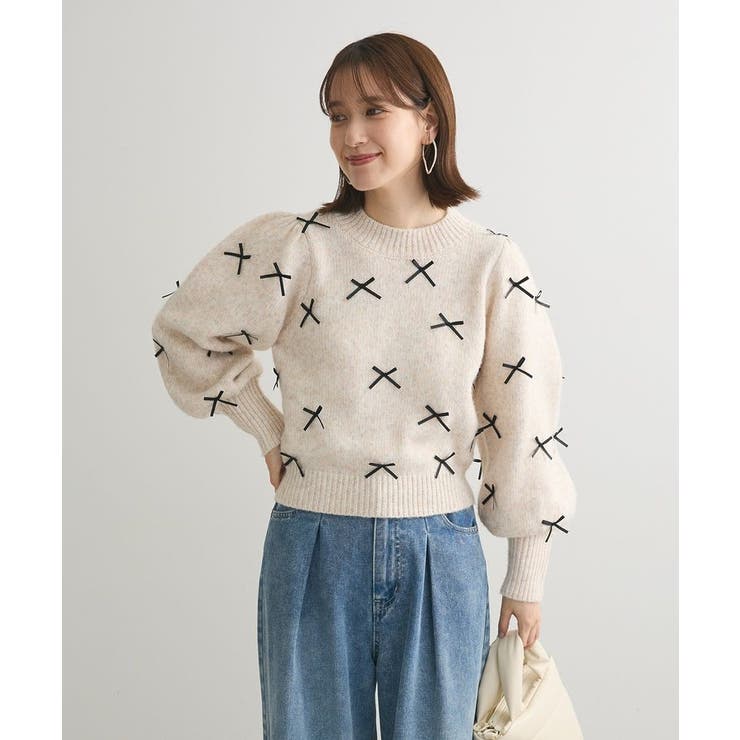 ANDSEARCH メニーリボンニットプルオーバー[品番：GRPW0046449]｜Green