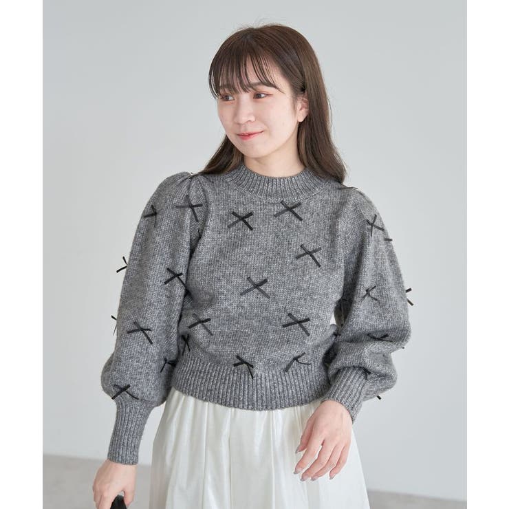 ANDSEARCH メニーリボンニットプルオーバー[品番：GRPW0046449]｜Green