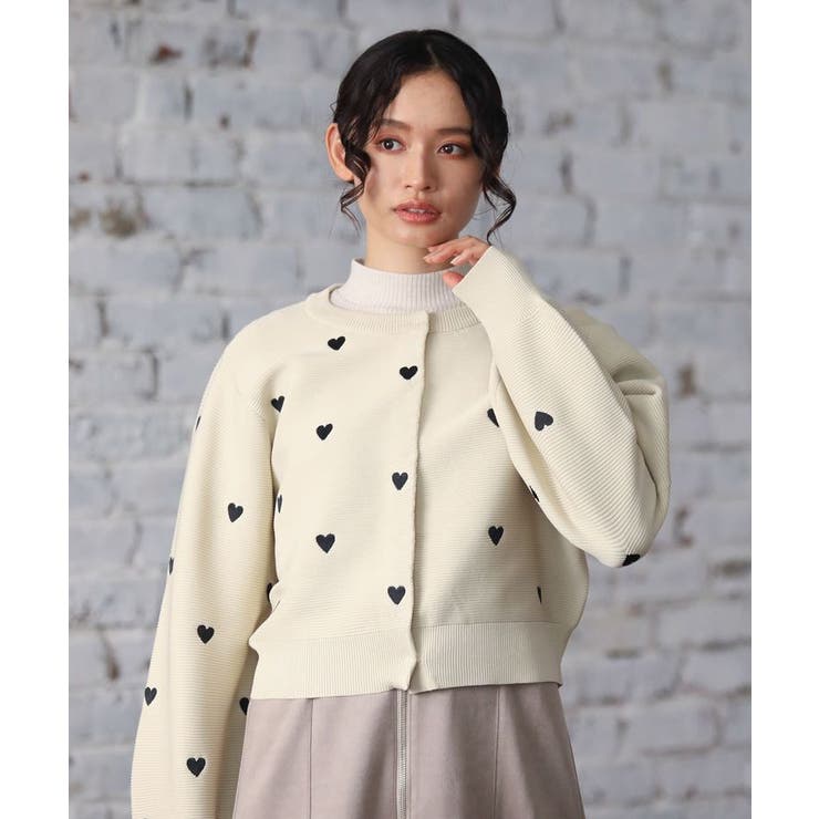 swing by ハート刺繍ニットカーディガン[品番：GRPW0046643]｜Green