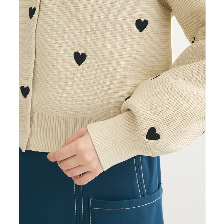 ベージュ カーディガン ハート刺繍 M swing by ハート刺繍ニットカーディガン[品番：GRPW0046643]｜Green