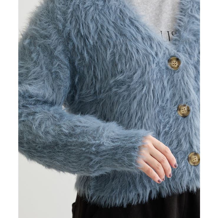 ROCHAS グレー Vネック セーター 38（Petit Fleur シャギーニット 