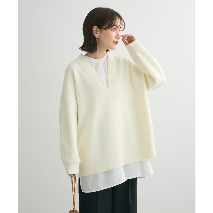 Petit Fleur 深Vネックニットチュニック[品番：GRPW0047016]｜Green  