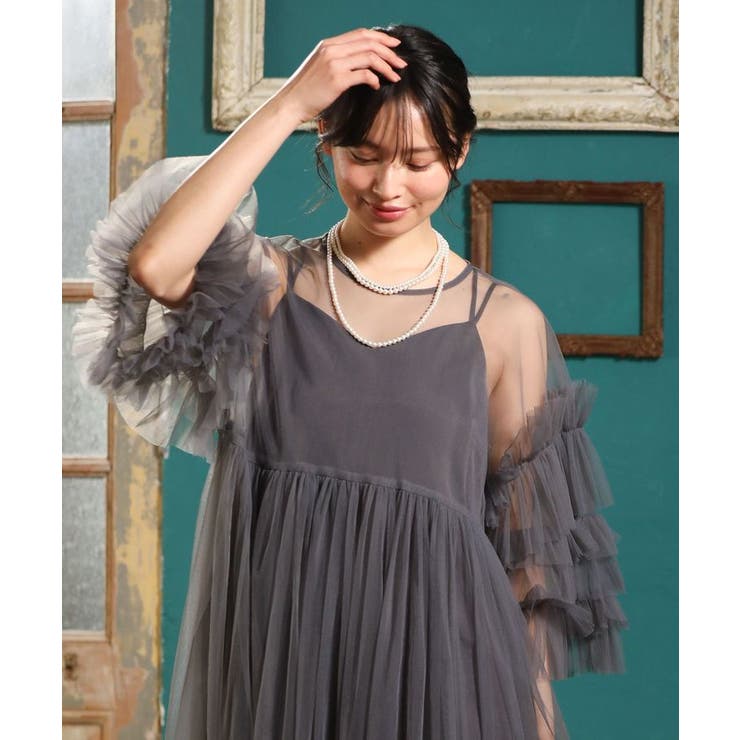 Railme チュールワンピース(インナーOP付)[品番：GRPW0047529]｜Green 