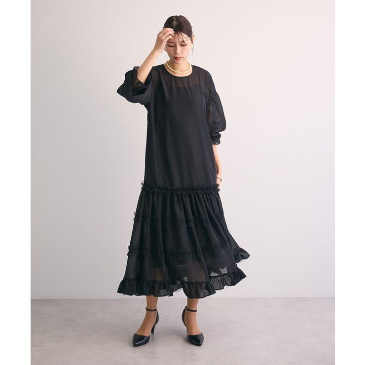 ブラック | ・Railmeオーガンジーワンピース(インナーOP付) | Green Parks 