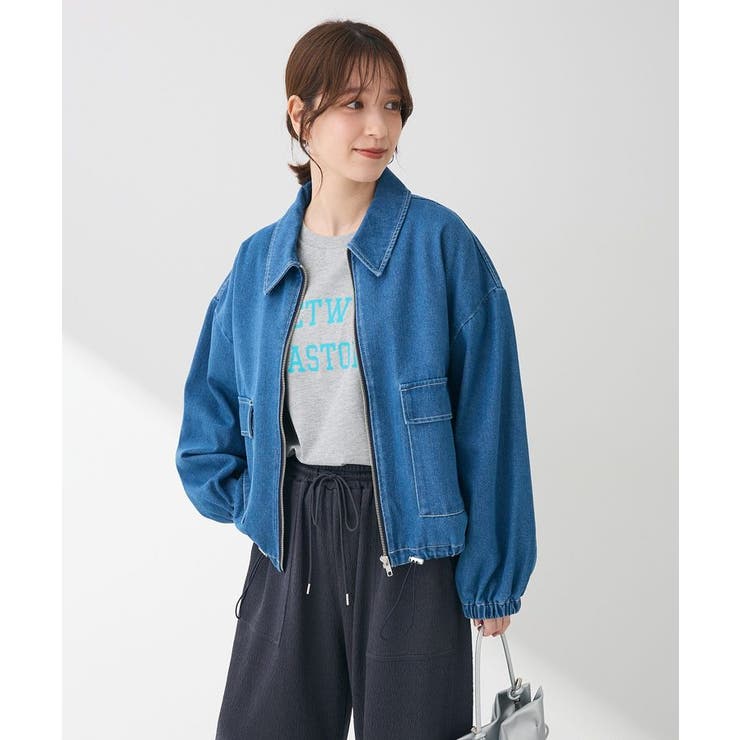 ELENCARE DUE デニムステンカラーブルゾン[品番：GRPW0048154]｜Green