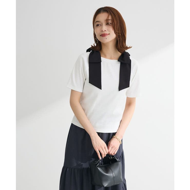 オフホワイト | ・swing by ショルダーリボンリブカットソー | Green Parks 