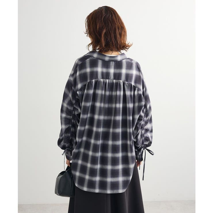 ELENCARE DUE チェックギャザーシャツ[品番：GRPW0049909]｜Green 
