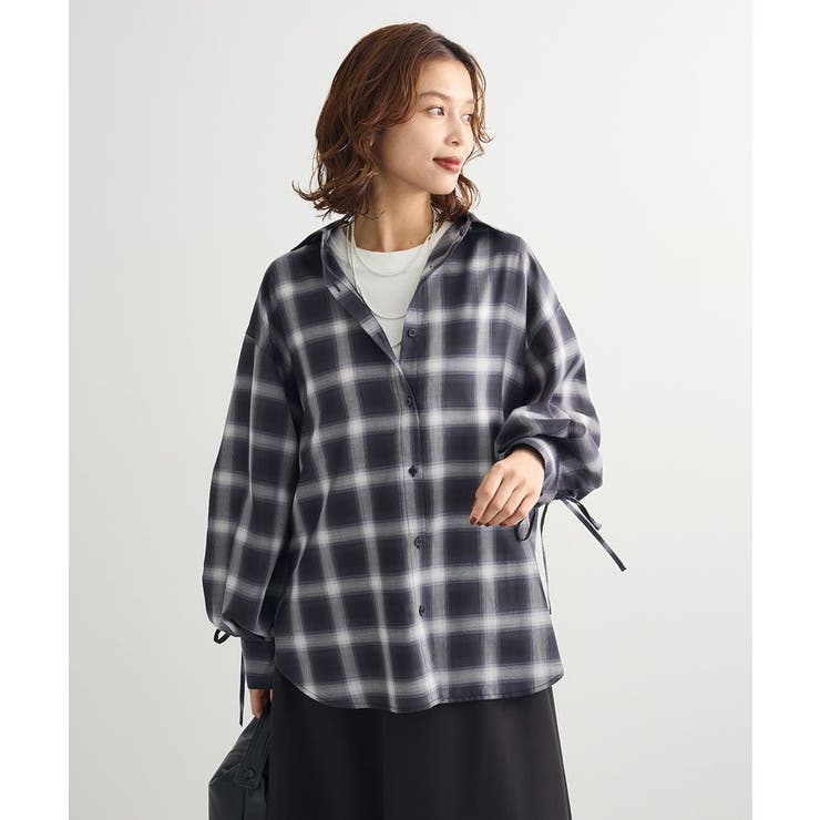 ELENCARE DUE チェックギャザーシャツ[品番：GRPW0049909]｜Green 