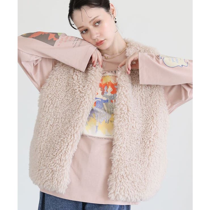 ライトベージュ | ・ELENCARE DUE シープファーロングベスト | Green Parks 