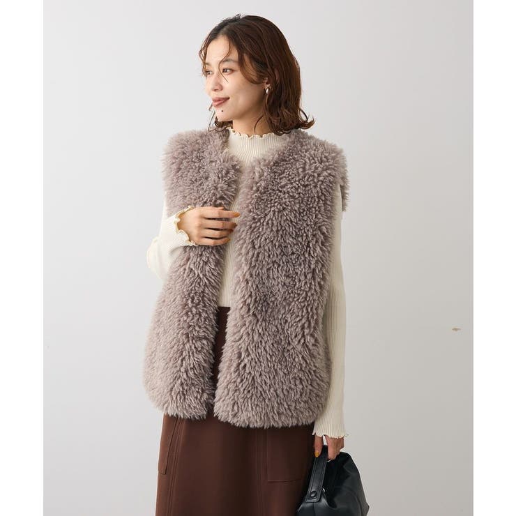 グレーベージュ | ・ELENCARE DUE シープファーロングベスト | Green Parks 