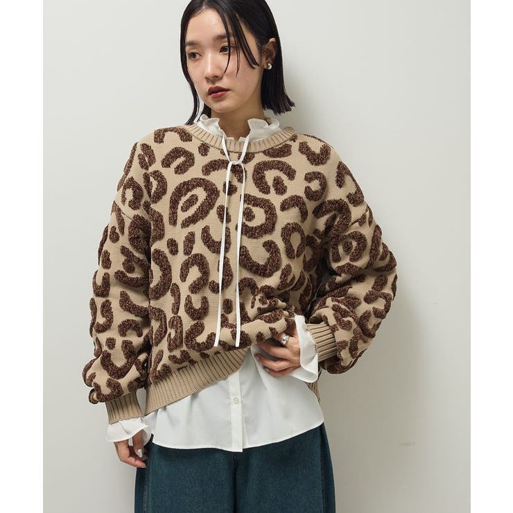 ベージュ | ・furry rate レオパードジャカードニット | Green Parks 
