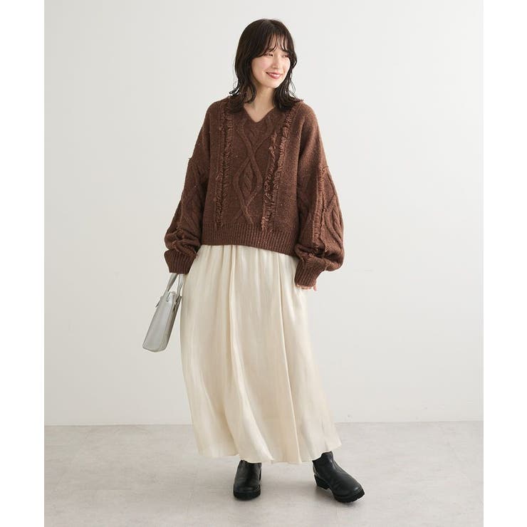 ■ESCAR フリンジケーブルポップコーンニット | Green Parks  | 詳細画像9 