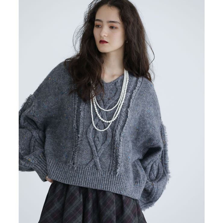 グレー | ■ESCAR フリンジケーブルポップコーンニット | Green Parks