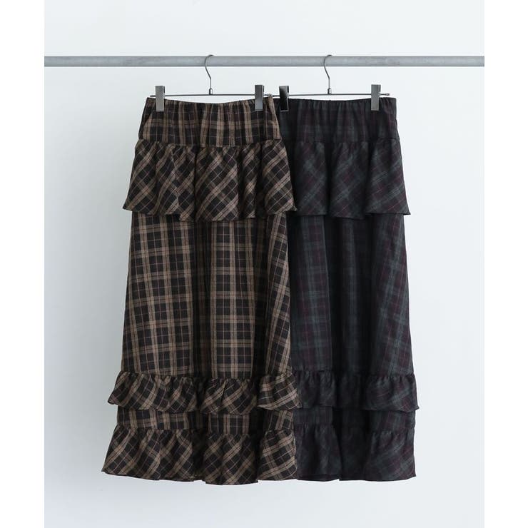 ■ESCAR チェックペプラムフレアスカート | Green Parks  | 詳細画像1 