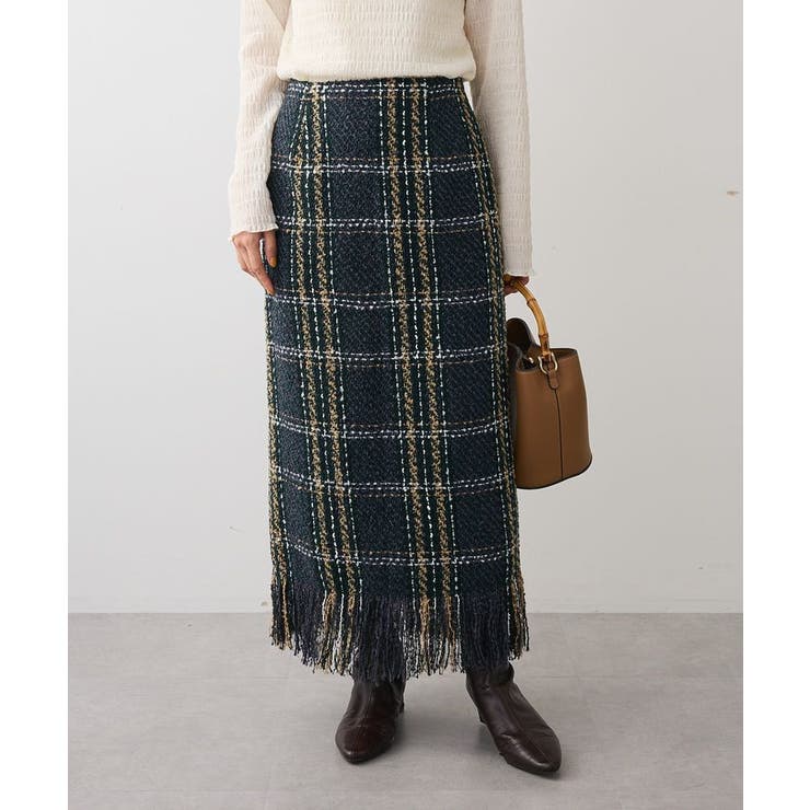 ブラック | ・SUGAR SPOON チェックフリンジスカート | Green Parks 
