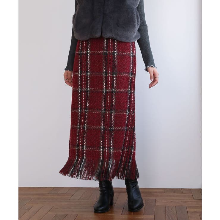 ボルドー | ・SUGAR SPOON チェックフリンジスカート | Green Parks 