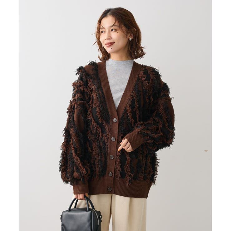 ブラウン | ・ELENCARE DUE フリンジジャカードカーディガン | Green Parks 