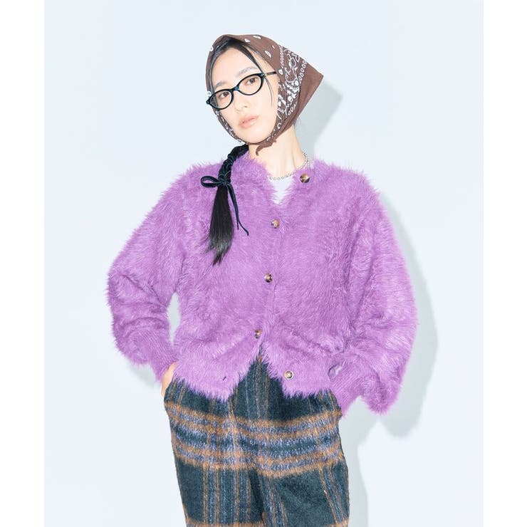 パープル | ■WITH KURUMI NAKATA シャギーカーディガン | Green Parks 