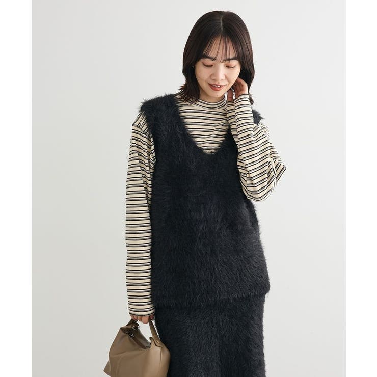 ブラック | ・Petit Fleur シャギーニットベスト | Green Parks 