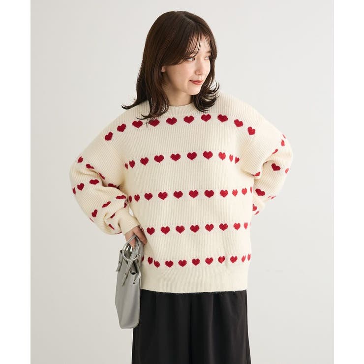 アイボリー | ・swing by ハートジャカードクルーニット | Green Parks 