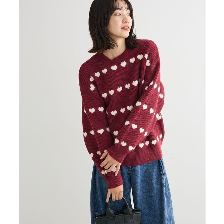 ボルドー | ・swing by ハートジャカードクルーニット | Green Parks 