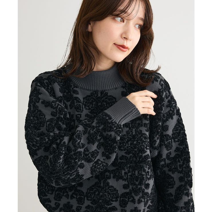 チャコールグレー | ・swing by アラベスクジャカードニット | Green Parks 