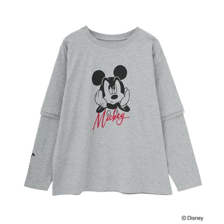 杢グレー | ミッキー&フレンズ/レイヤードプリントロングTシャツ | Green Parks 