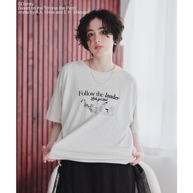 杢ホワイト | Winnie the Pooh/フロッキーロゴTシャツ | Green Parks 