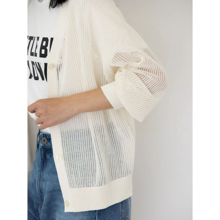 メッシュVネックニットカーディガン[品番：EHEW0045191]｜AMERICAN