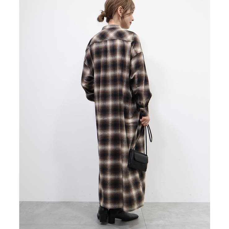 ATON - 美品 ATON コットン シルク バンドカラー チェック シャツ 