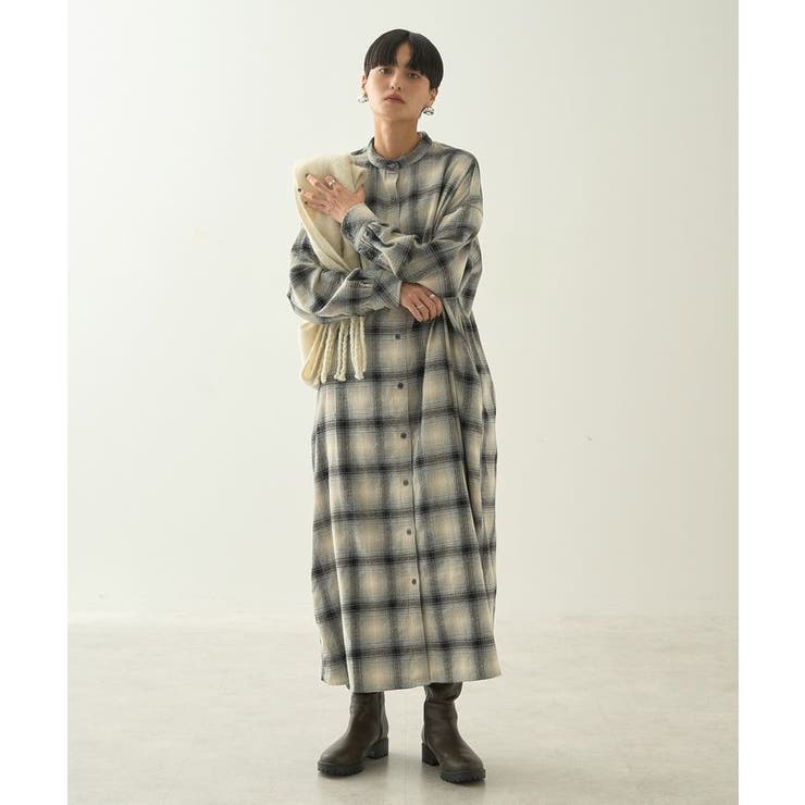 バンドカラーチェックシャツワンピース[品番：EHEW0046044]｜AMERICAN