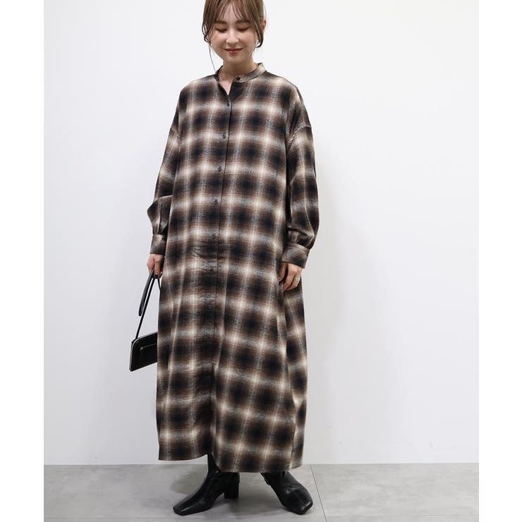 バンドカラーチェックシャツワンピース[品番：EHEW0046044]｜AMERICAN