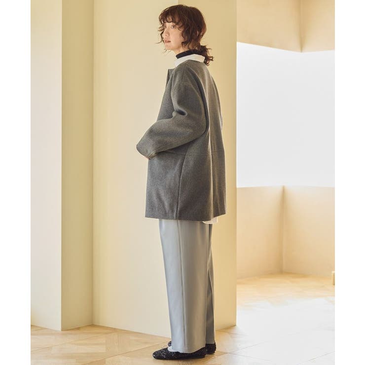 中空FIBERロングノーカラーコート【軽量アウター】[品番