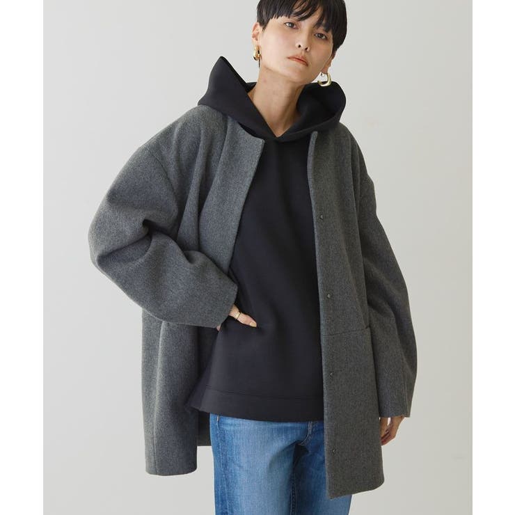 中空FIBERロングノーカラーコート【軽量アウター】[品番