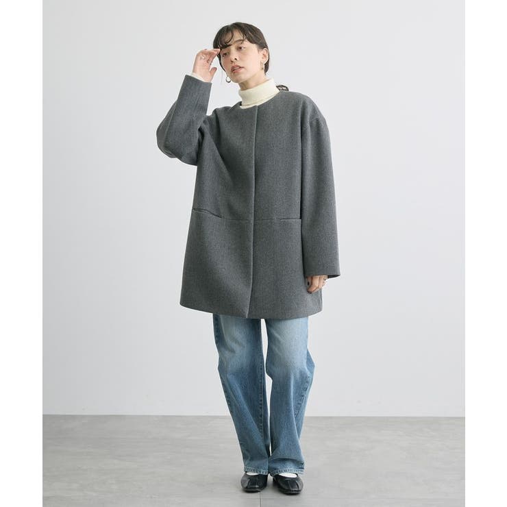 中空FIBERロングノーカラーコート【軽量アウター】[品番