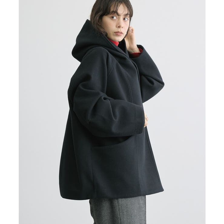 ほぼ未使用パメオポーズ　24aw バックリボン　コクーンコート　ブラック　F 中空FIBERフーディーコクーンコート【軽量アウター】[品番