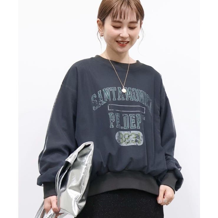 ameriVINTAGEチュールスウェットトップス SHEER FRILL V NECK KNIT TOP