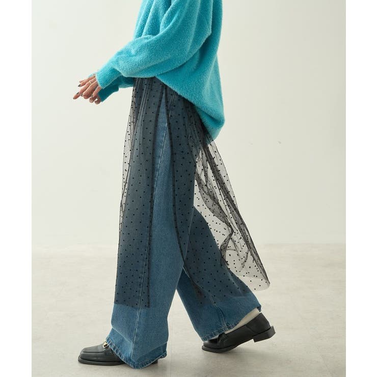 ブラック | ドットフロッキーレイヤードチュールスカート | AMERICAN HOLIC