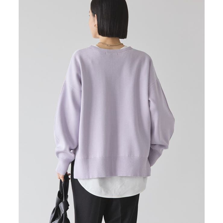 袖ボリュームサイドスリットニットプルオーバー[品番