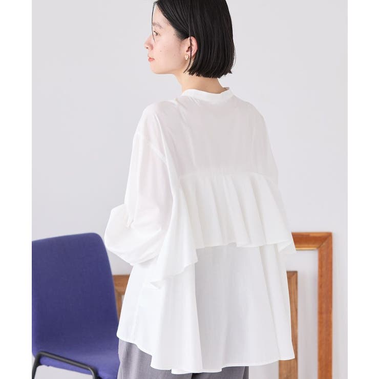 Ameri VINTAGE バックフリルシャツブラウス バックフリルバンドカラーシャツ[品番：EHEW0047654]｜AMERICAN HOLIC