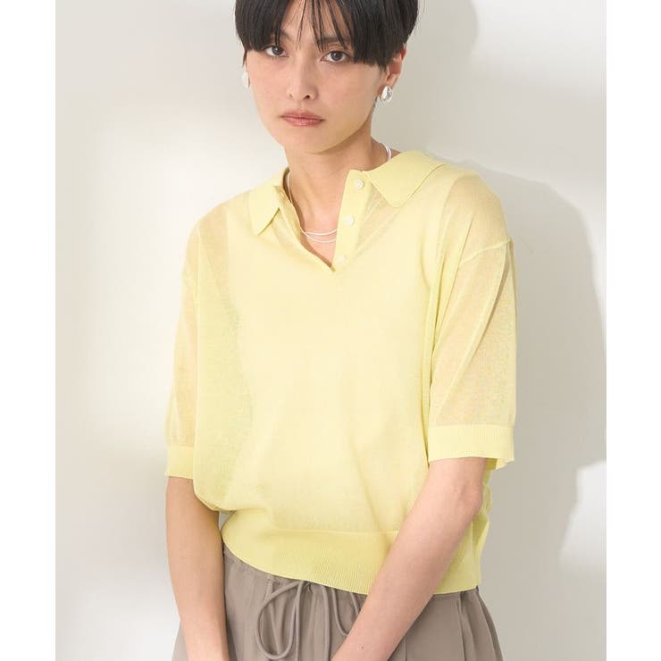 TXPX様Drumohr アイボリー ポロシャツ 半袖　クルーネックサマーニット FREAK'S STORE｜サマーニット ライン 半袖 ポロシャツ(ハンド